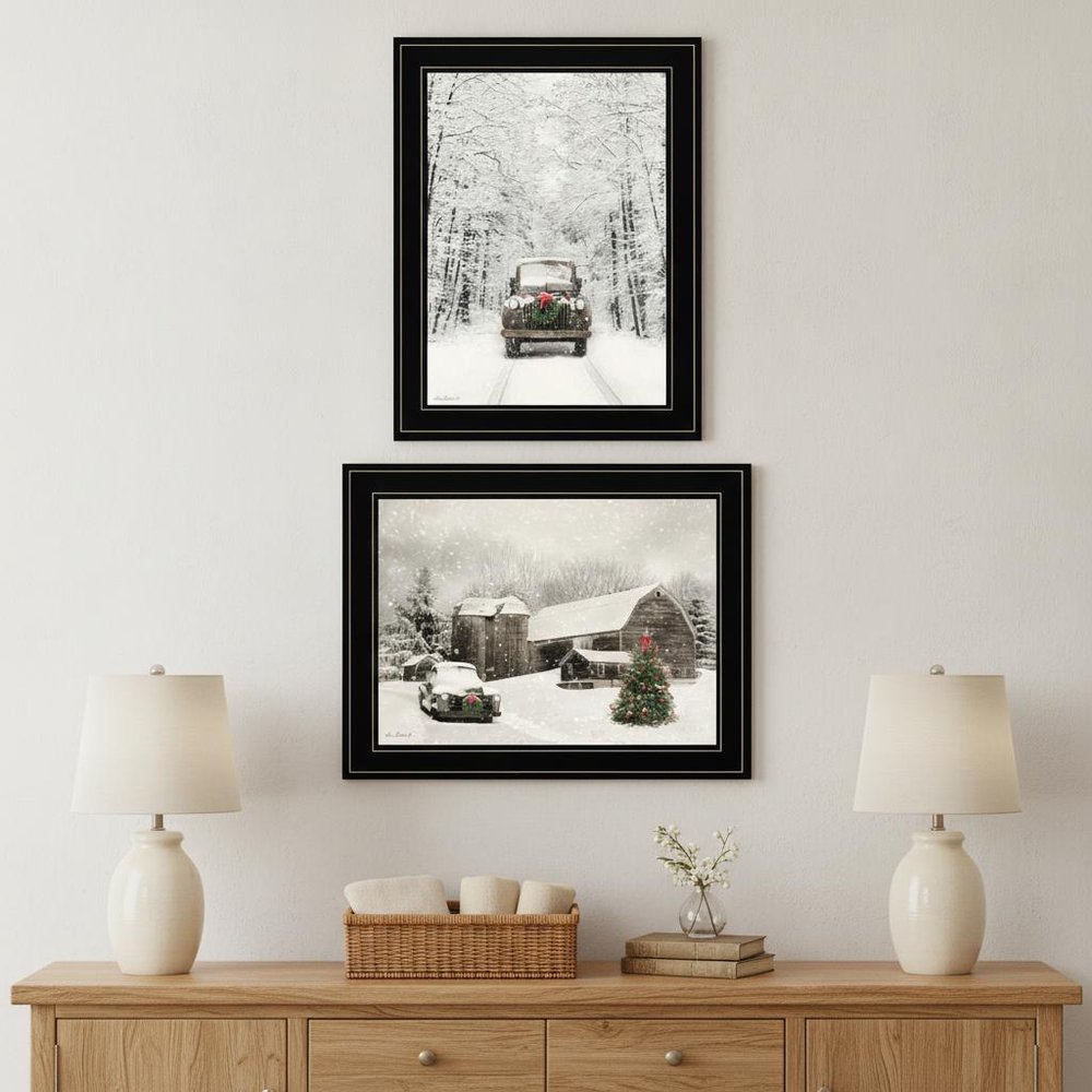 Set Of Two Antique Christmas 2 Black Framed Print Wall Art HomeRoots