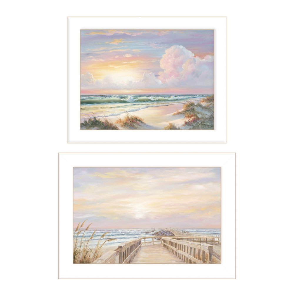 Set Of Two Sunrise Sunset 3 White Framed Print Wall Art HomeRoots