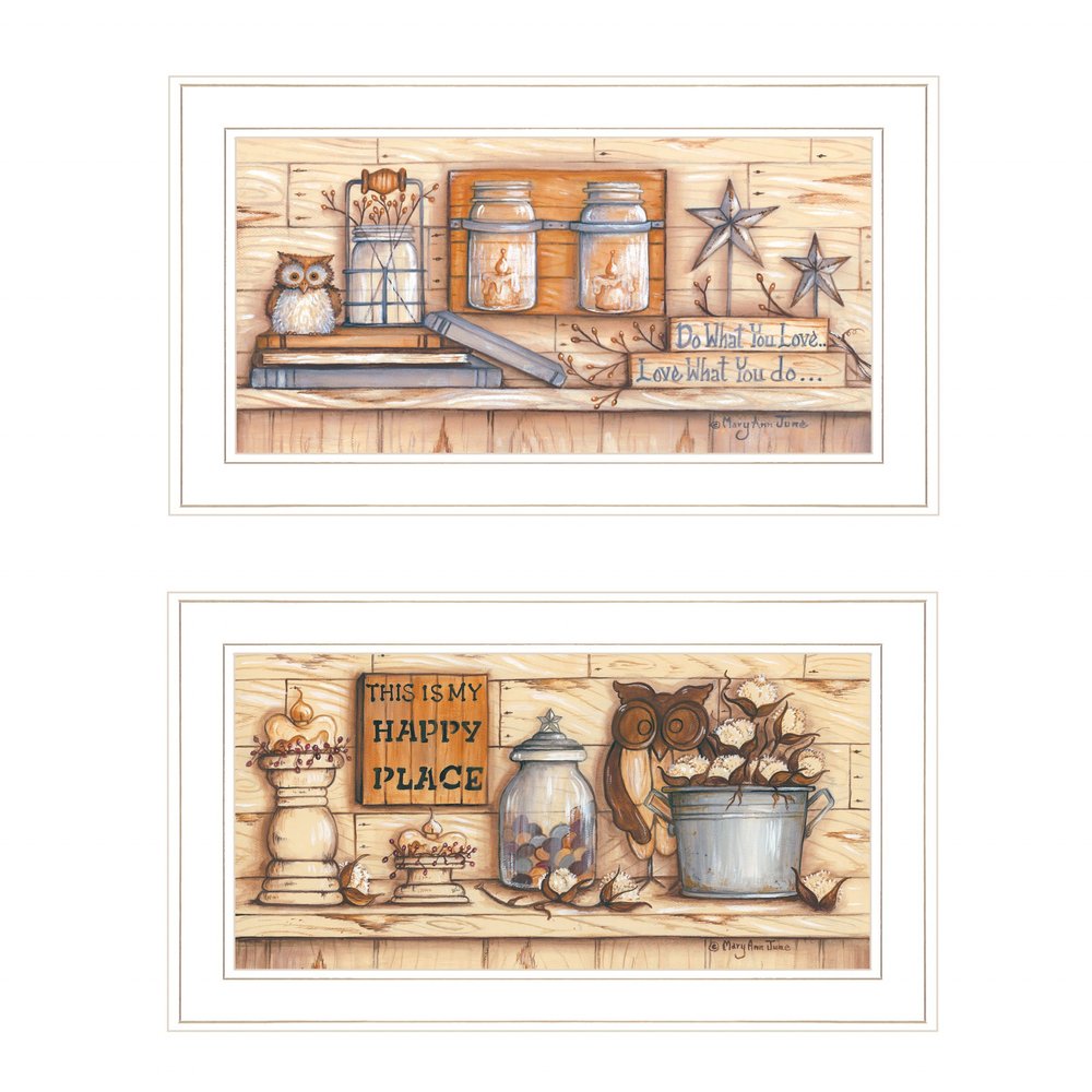 Set Of Two My Happy Place 1 White Framed Print Wall Art — view 1