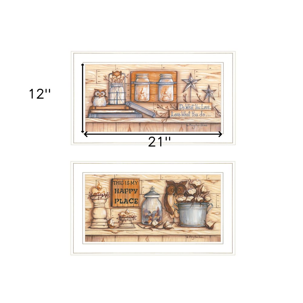 Set Of Two My Happy Place 1 White Framed Print Wall Art — view 3
