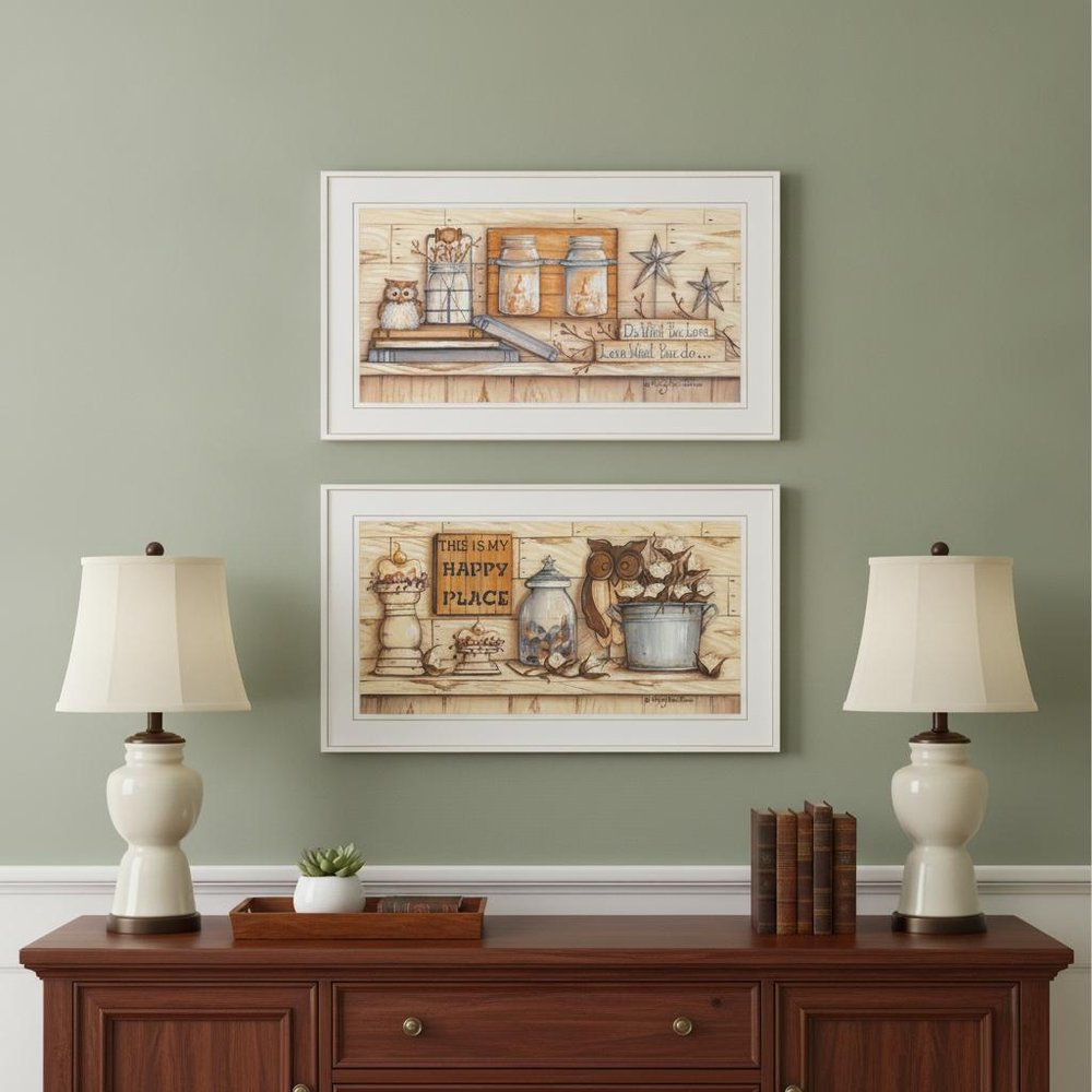 Set Of Two My Happy Place 1 White Framed Print Wall Art HomeRoots