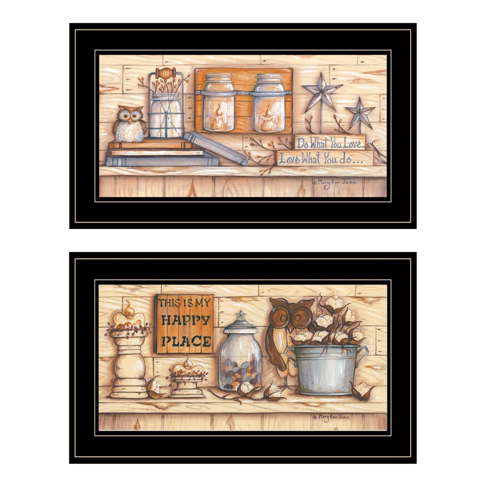 Set Of Two My Happy Place 2 Black Framed Print Wall Art HomeRoots