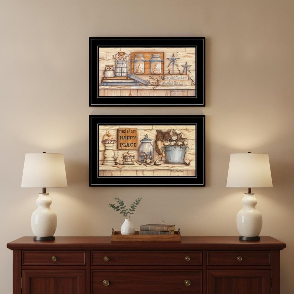 Set Of Two My Happy Place 2 Black Framed Print Wall Art — view 4