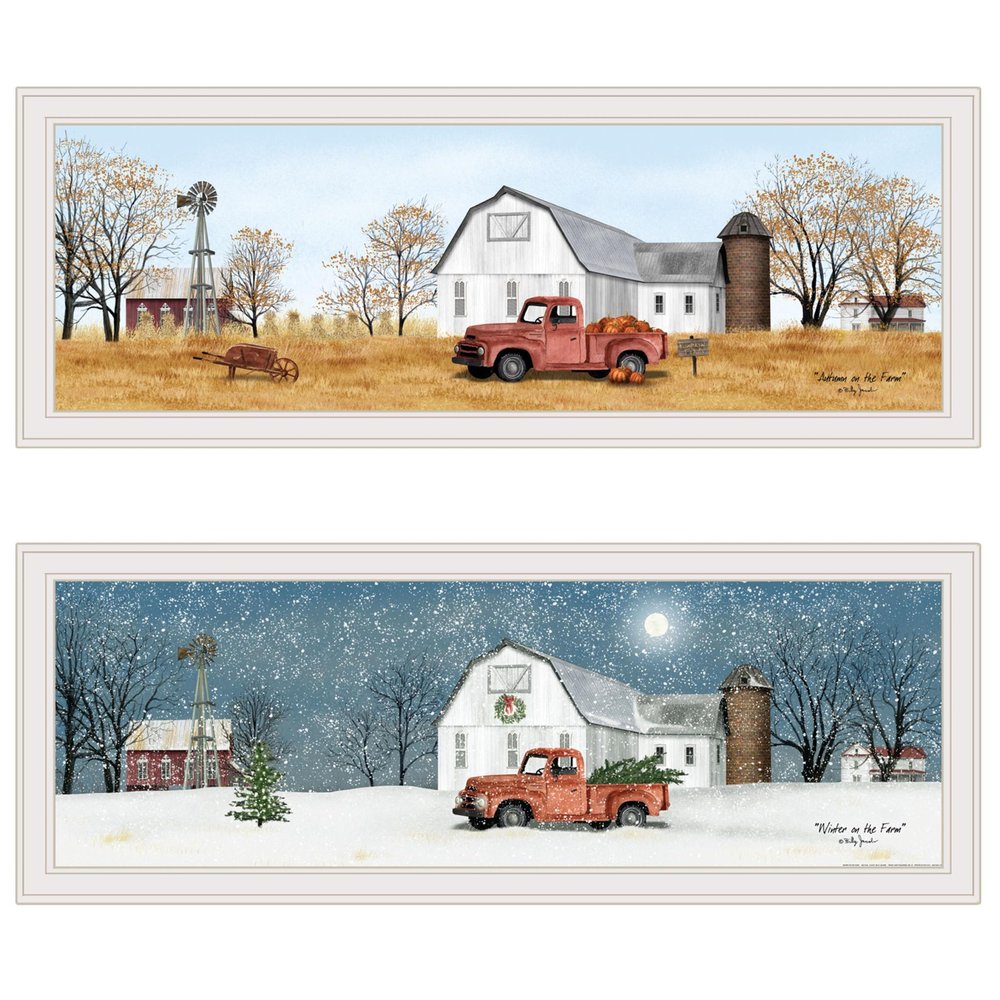 Set Of Two Autumn And Winter White Framed Print Wall Art — view 1