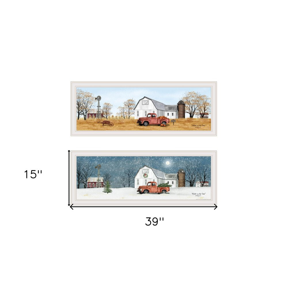 Set Of Two Autumn And Winter White Framed Print Wall Art — view 4
