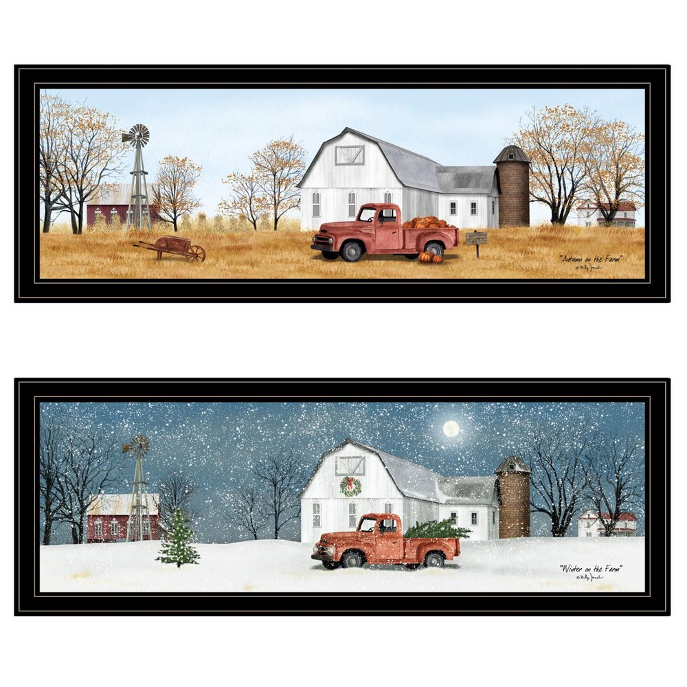 Set Of Two Billy Jacobs Seasonal Autumn or Winter Black Frame Black Framed Print Wall Art HomeRoots