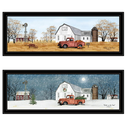 Set Of Two Billy Jacobs Seasonal Autumn or Winter Black Frame Black Framed Print Wall Art HomeRoots
