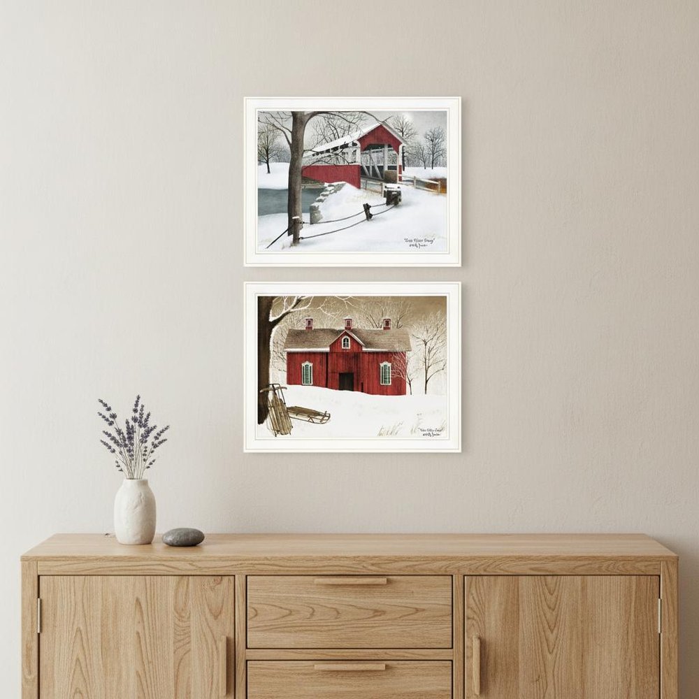 Set Of Two Crisp and New Fallen Snow 1 White Framed Print Wall Art HomeRoots