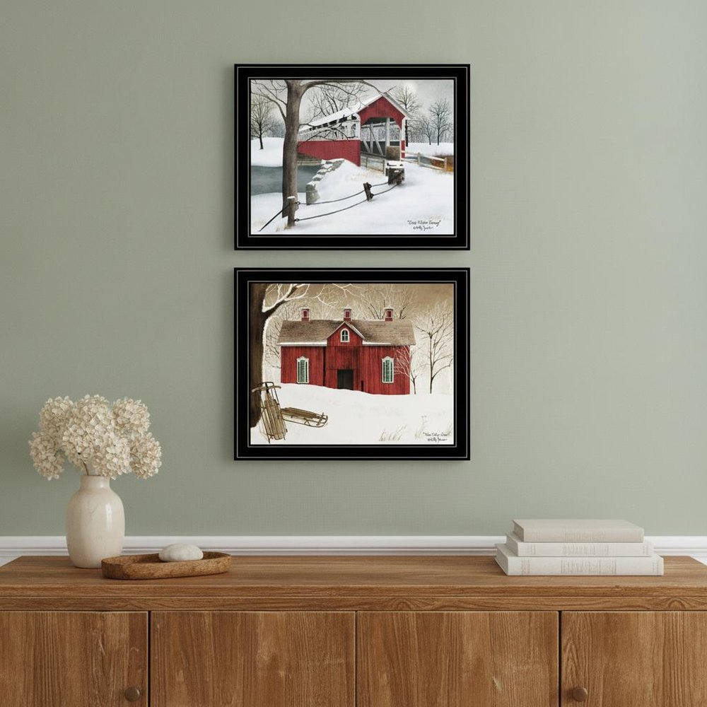 Set Of Two Crisp and New Fallen Snow 2 Black Framed Print Wall Art HomeRoots