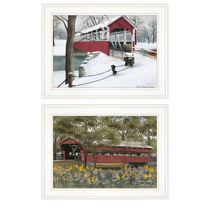 Set Of Two Covered Bridge Collection II 1 White Framed Print Wall Art HomeRoots