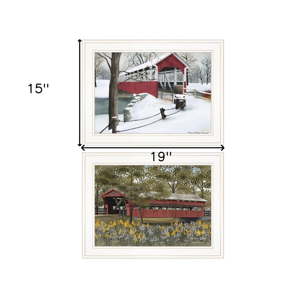 Set Of Two Covered Bridge Collection II 1 White Framed Print Wall Art — view 3