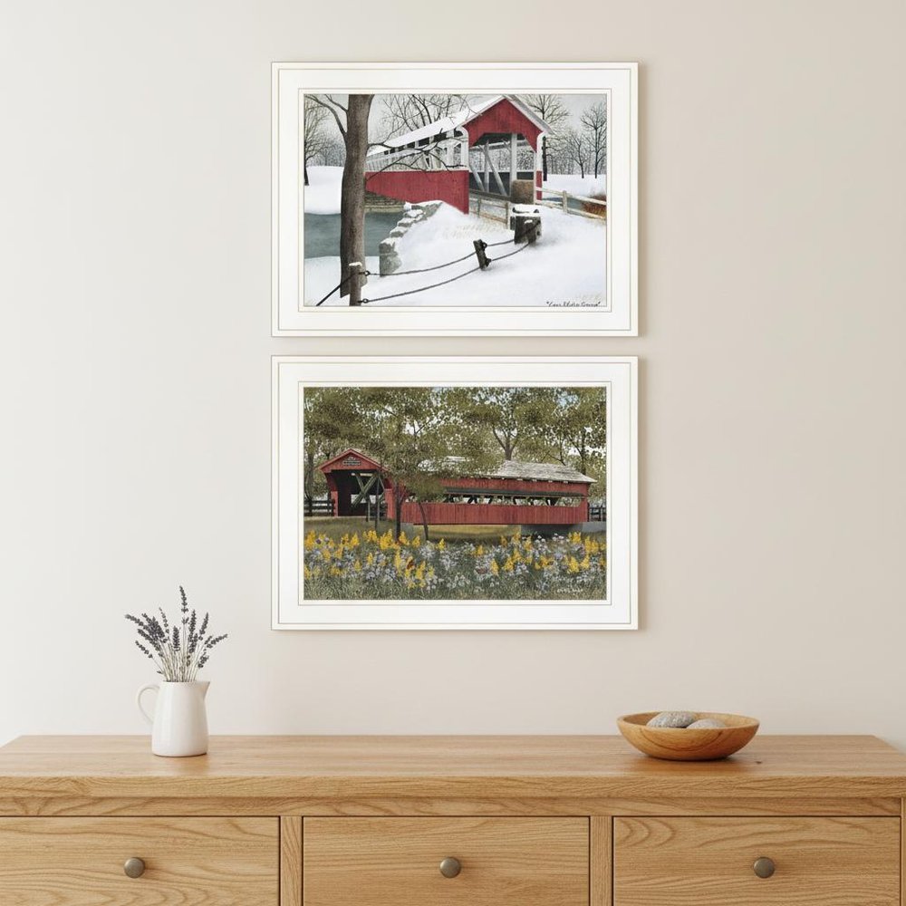 Set Of Two Covered Bridge Collection II 1 White Framed Print Wall Art HomeRoots