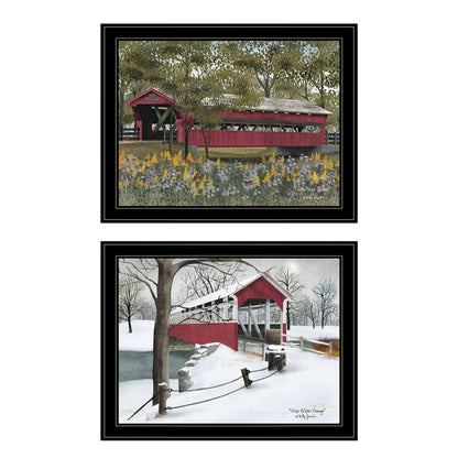 Set Of Two Covered Bridge Collection II 2 Black Framed Print Wall Art HomeRoots