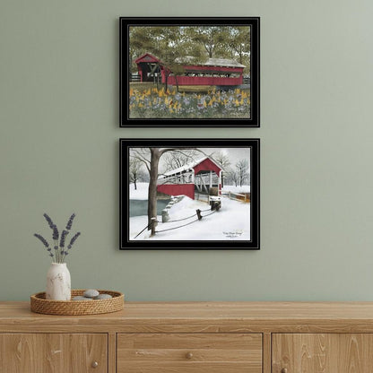 Set Of Two Covered Bridge Collection II 2 Black Framed Print Wall Art HomeRoots