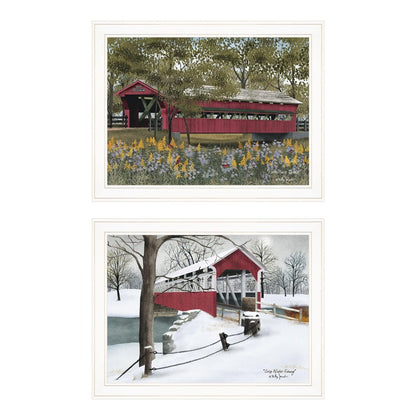 Set Of Two Covered Bridge Collection III White Framed Print Wall Art HomeRoots