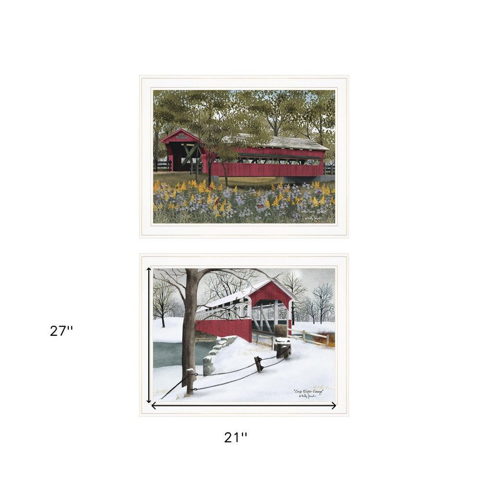 Set Of Two Covered Bridge Collection III White Framed Print Wall Art HomeRoots