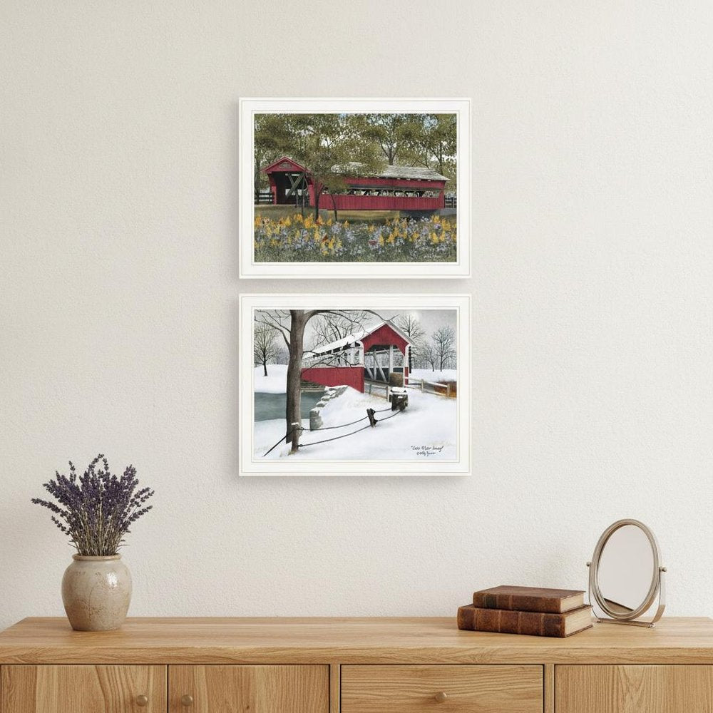 Set Of Two Covered Bridge Collection III White Framed Print Wall Art HomeRoots