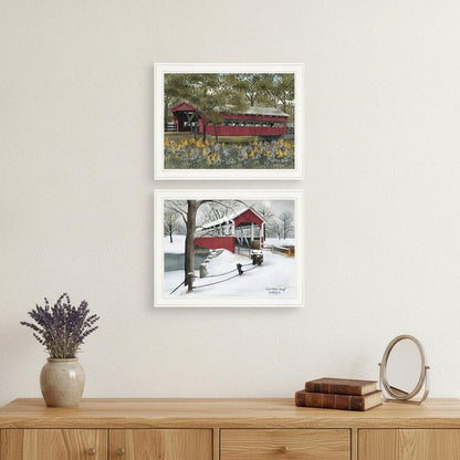 Set Of Two Covered Bridge Collection III White Framed Print Wall Art HomeRoots