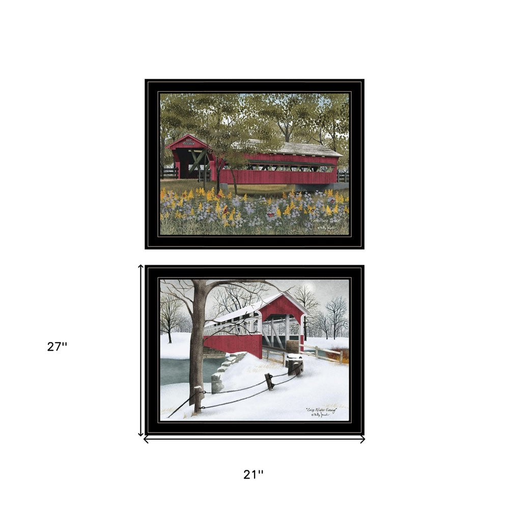 Set Of Two Billy Jacobs Covered Bridge Collection III Black Framed Print Wall Art — view 4