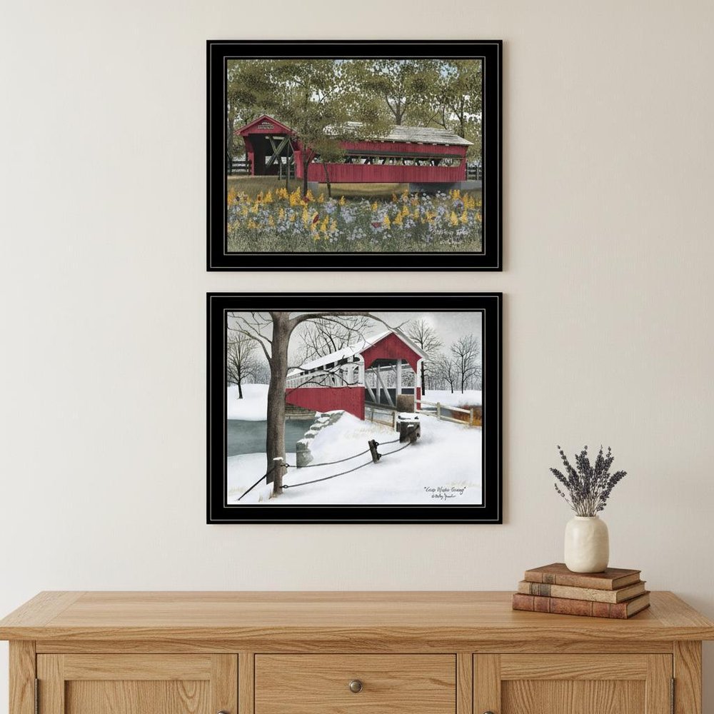 Set Of Two Billy Jacobs Covered Bridge Collection III Black Framed Print Wall Art HomeRoots