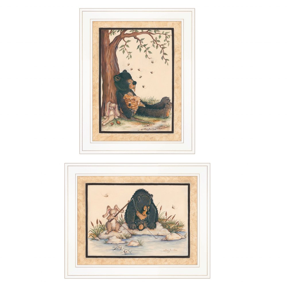 Set Of Two Gone Fishing 1 White Framed Print Wall Art — view 1