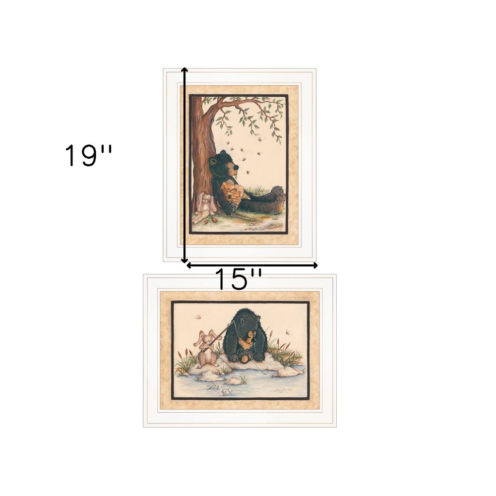 Set Of Two Gone Fishing 1 White Framed Print Wall Art — view 3
