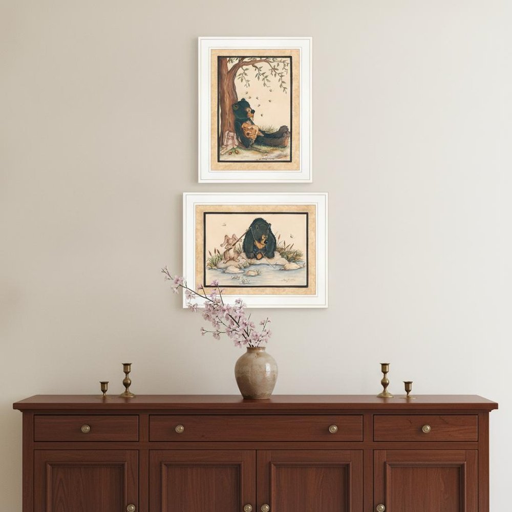 Set Of Two Gone Fishing 1 White Framed Print Wall Art — view 4