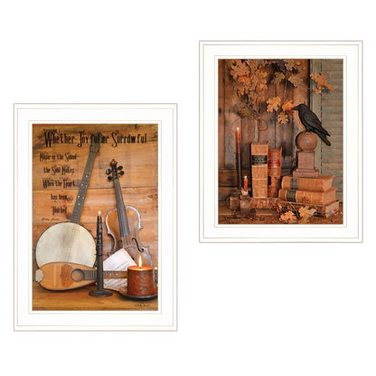 Set Of Two Music or Nevermore 1 White Framed Print Wall Art HomeRoots