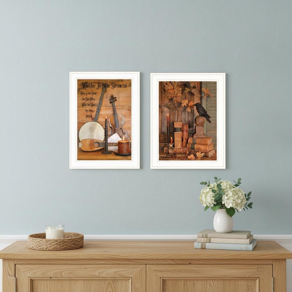 Set Of Two Music or Nevermore 1 White Framed Print Wall Art — view 6