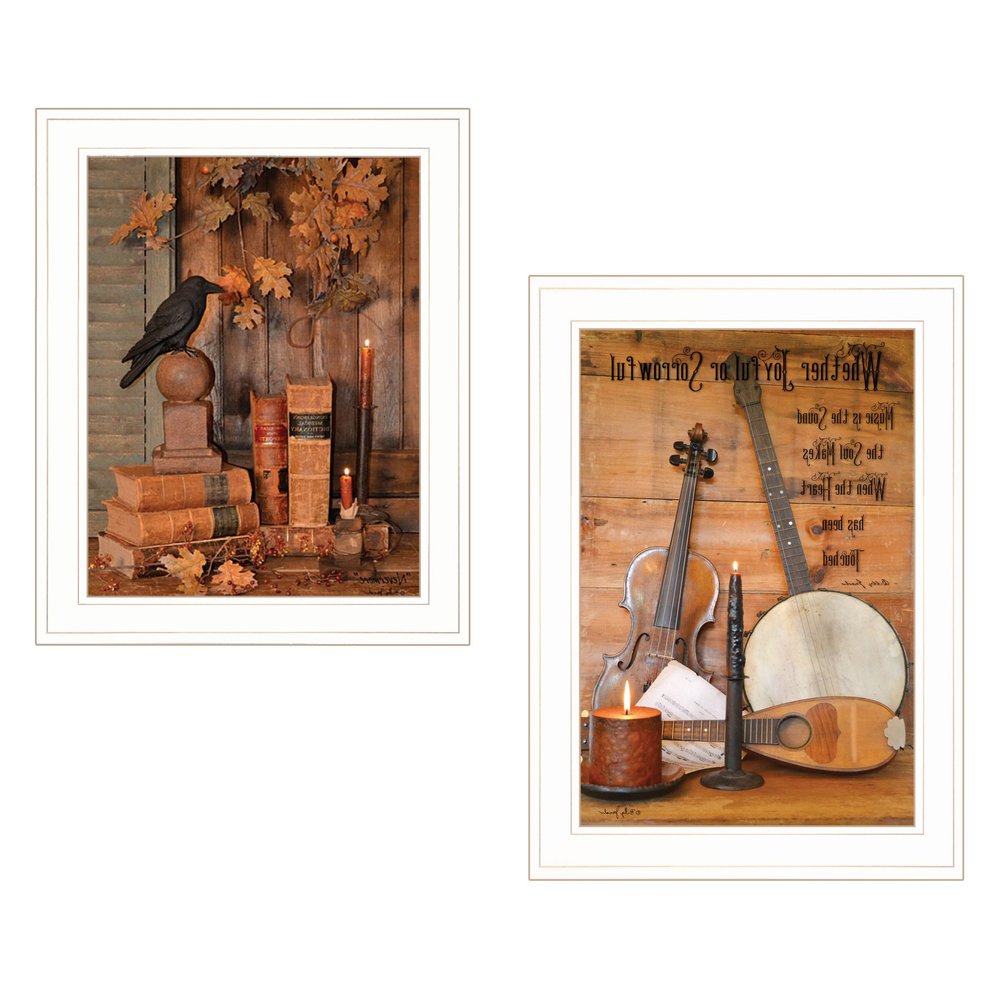 Set Of Two Music or Nevermore 1 White Framed Print Wall Art — view 5