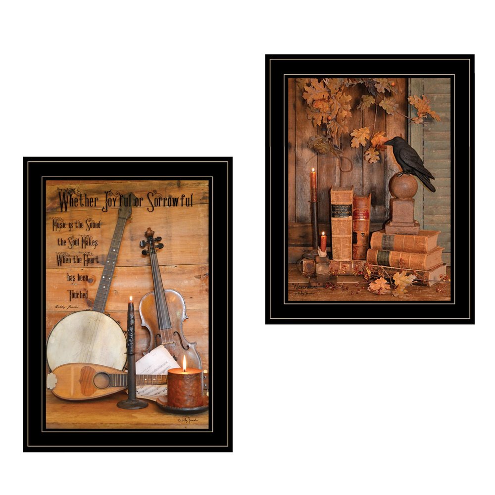 Set Of Two Music or Nevermore 2 Black Framed Print Wall Art HomeRoots