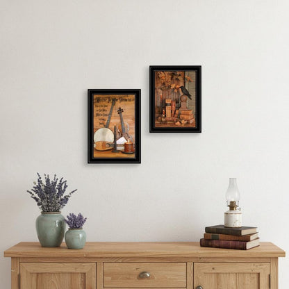 Set Of Two Music or Nevermore 2 Black Framed Print Wall Art HomeRoots