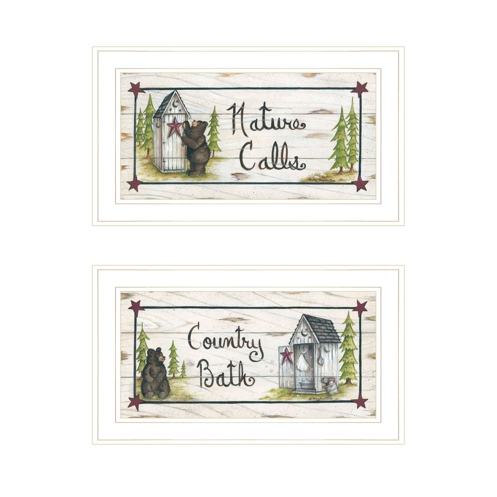 Set Of Two Nature Calls 1 White Framed Print Bathroom Wall Art HomeRoots