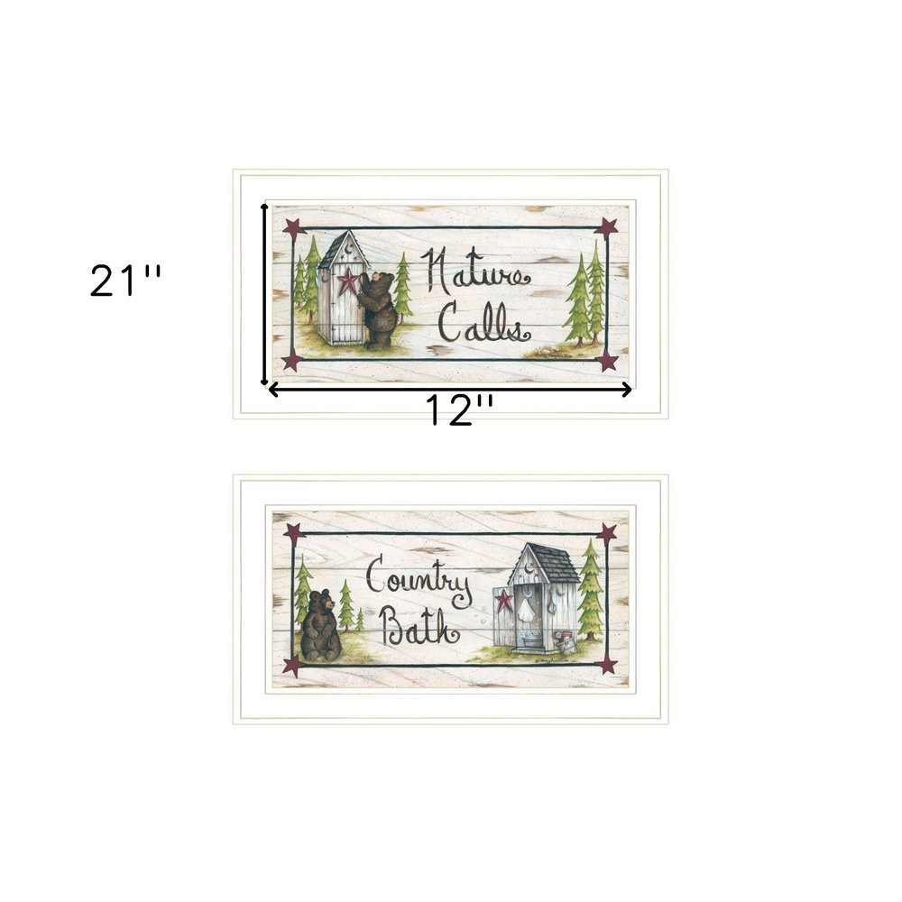 Set Of Two Nature Calls 1 White Framed Print Bathroom Wall Art — view 3