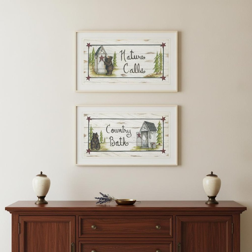 Set Of Two Nature Calls 1 White Framed Print Bathroom Wall Art HomeRoots