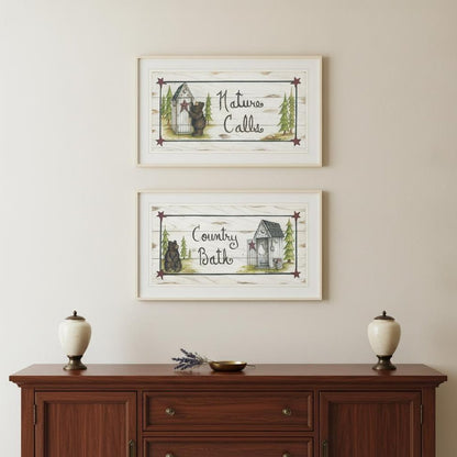 Set Of Two Nature Calls 1 White Framed Print Bathroom Wall Art HomeRoots