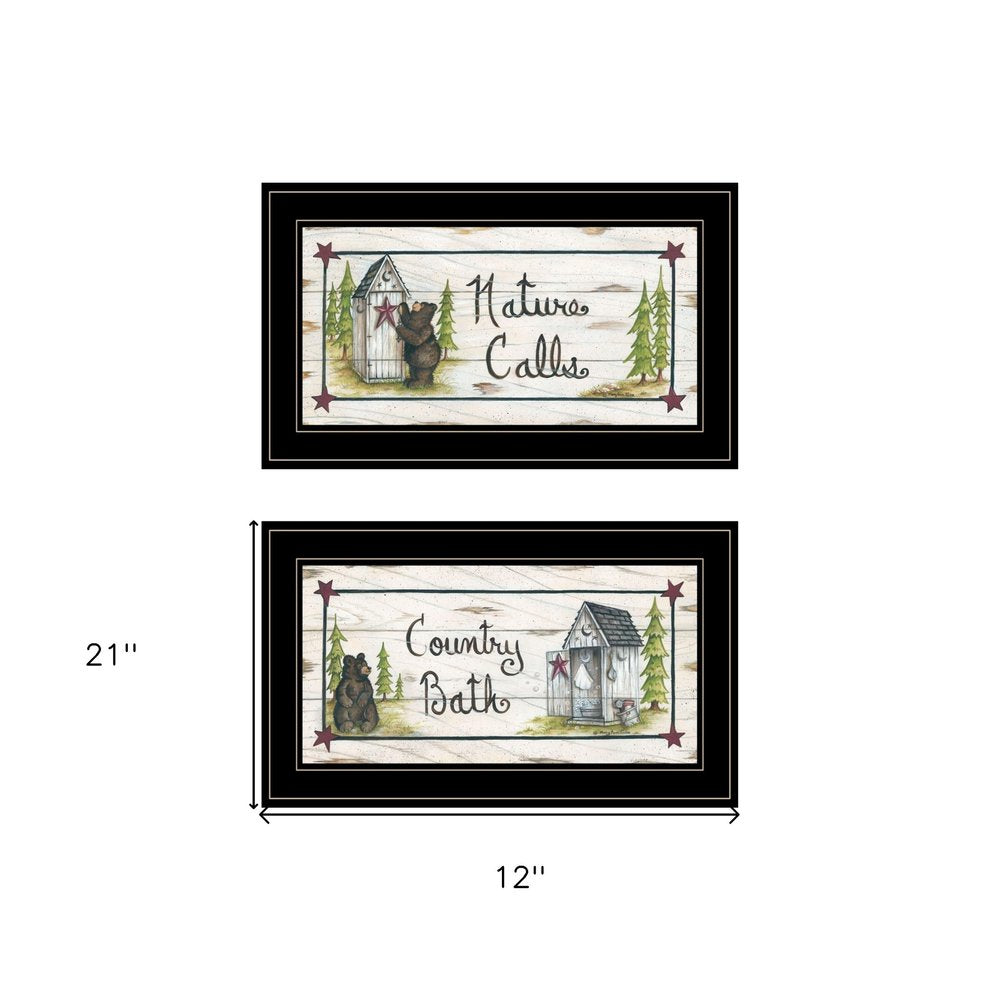 Set Of Two Nature Calls 2 Black Framed Print Bathroom Wall Art — view 3