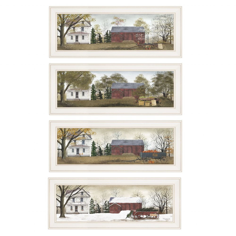 Set Of Four Seasons on the Farm White Framed Prints Wall Art — view 1