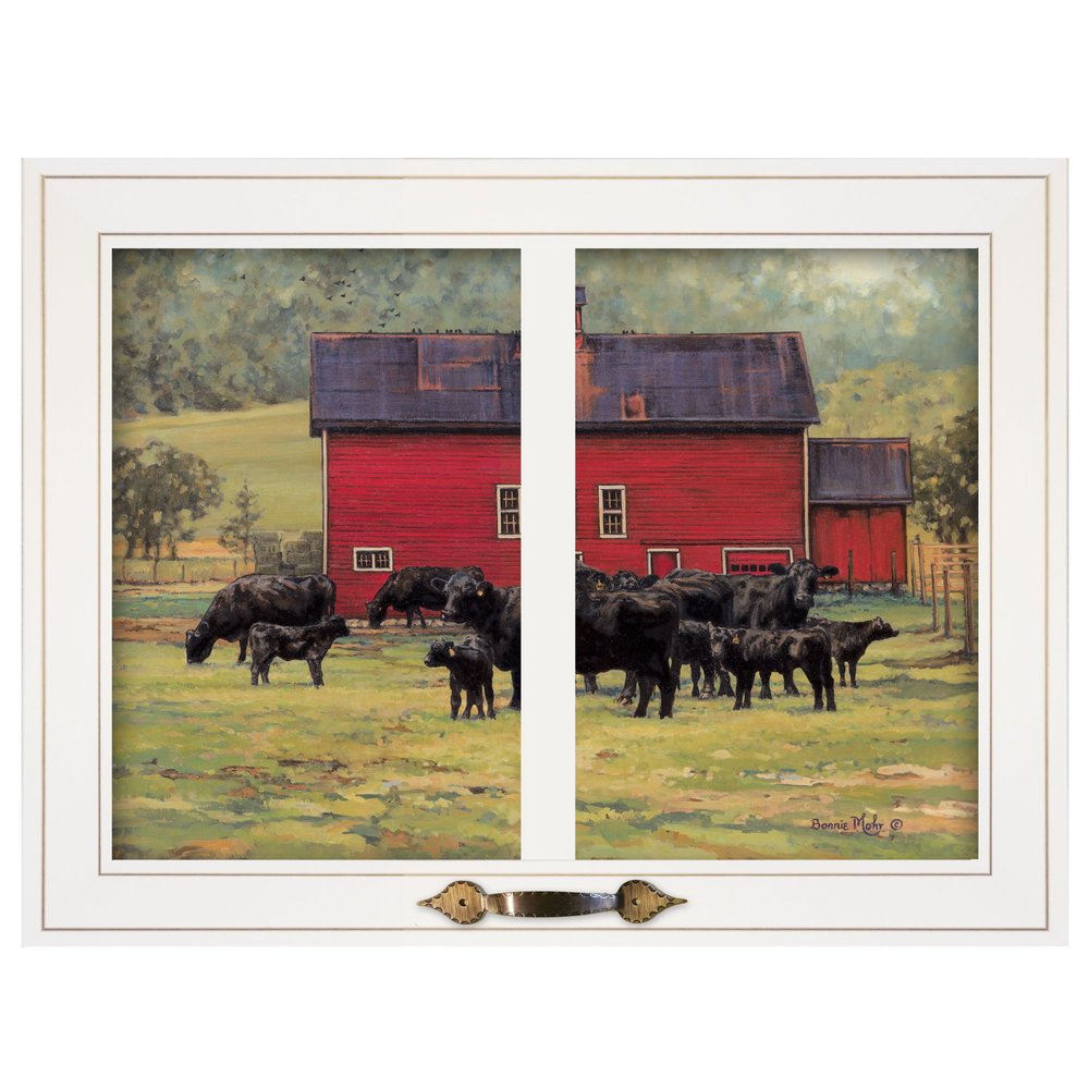 By the Red Barn Herd of Angus 1 White Framed Print Wall Art — view 2