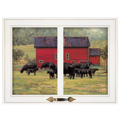 By the Red Barn Herd of Angus 1 White Framed Print Wall Art HomeRoots