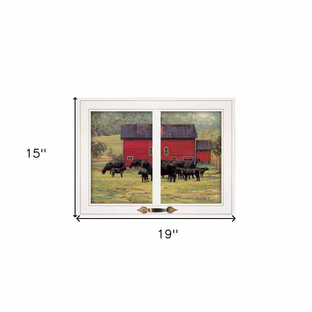 By the Red Barn Herd of Angus 1 White Framed Print Wall Art HomeRoots