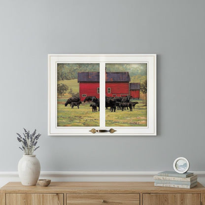 By the Red Barn Herd of Angus 1 White Framed Print Wall Art HomeRoots