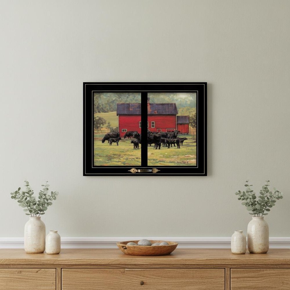By the Red Barn Herd of Angus 2 Black Framed Print Wall Art HomeRoots
