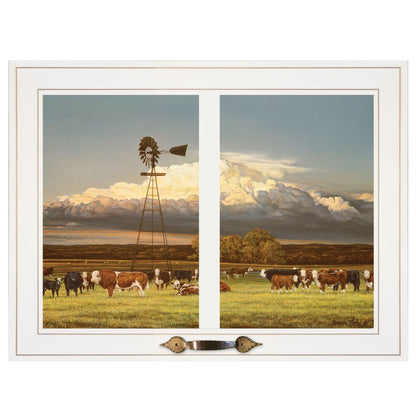 Summer Pastures Holstein cows with windmill 1 White Framed Print Wall Art HomeRoots