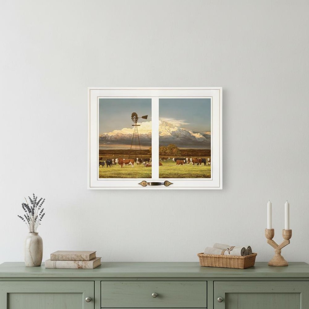 Summer Pastures Holstein cows with windmill 1 White Framed Print Wall Art HomeRoots