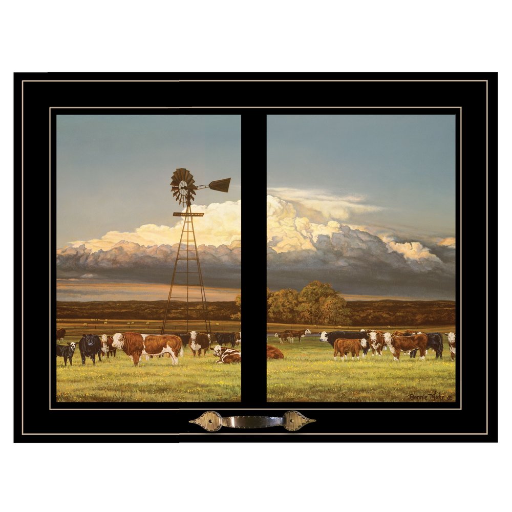 Summer Pastures Holstein cows with windmill 2 Black Framed Print Wall Art HomeRoots