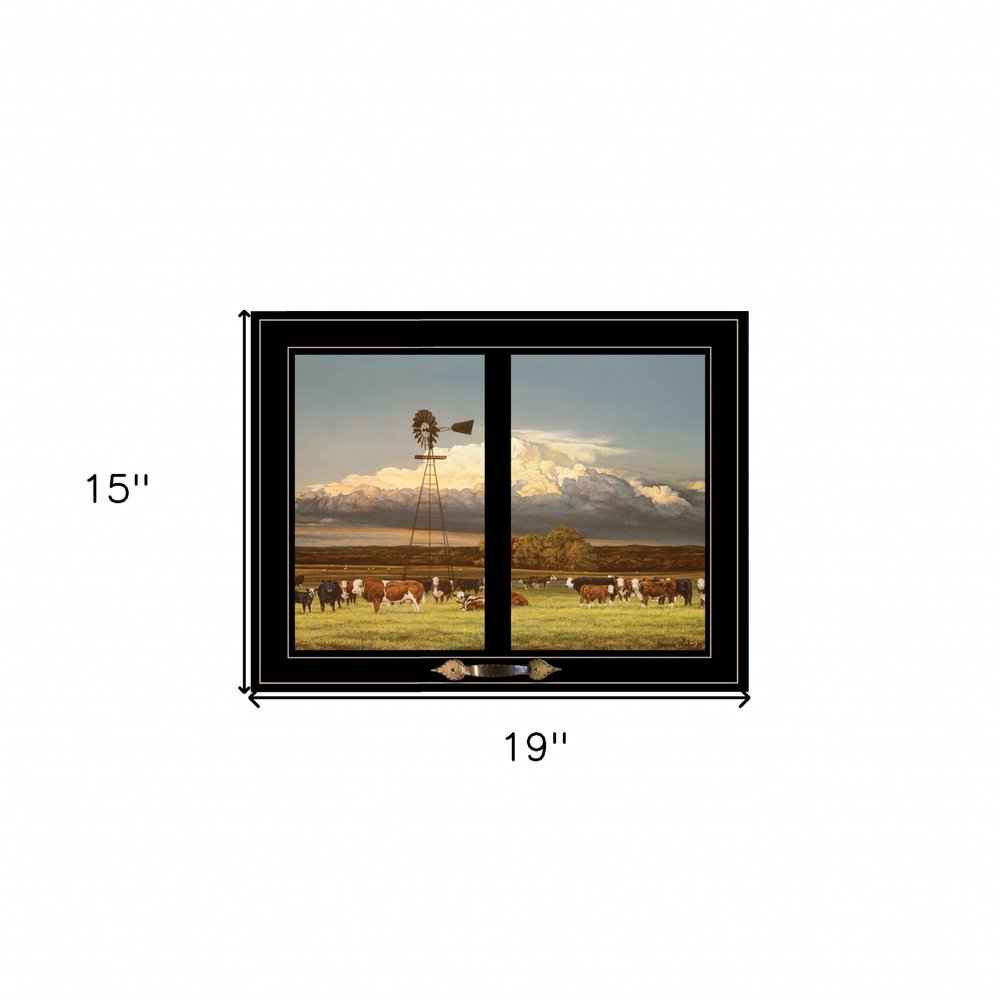 Summer Pastures Holstein cows with windmill 2 Black Framed Print Wall Art HomeRoots