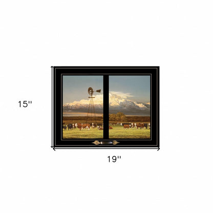 Summer Pastures Holstein cows with windmill 2 Black Framed Print Wall Art HomeRoots