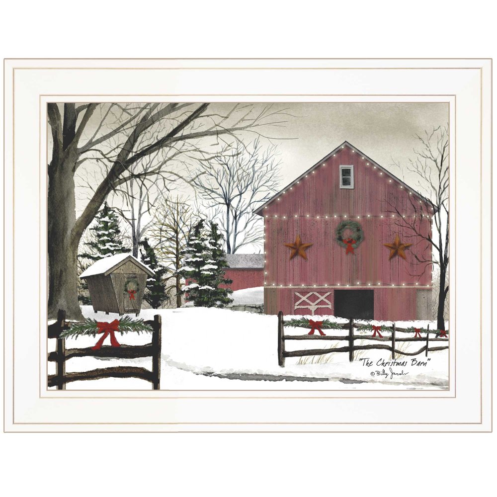Christmas Barn 1 White Framed Print Wall Art — view 1