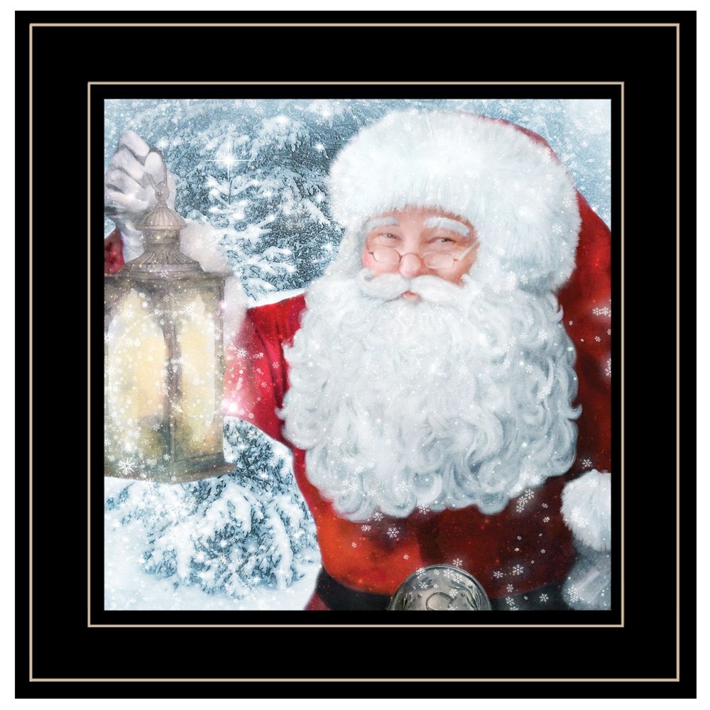 Santa with Lantern 2 Black Framed Print Wall Art HomeRoots